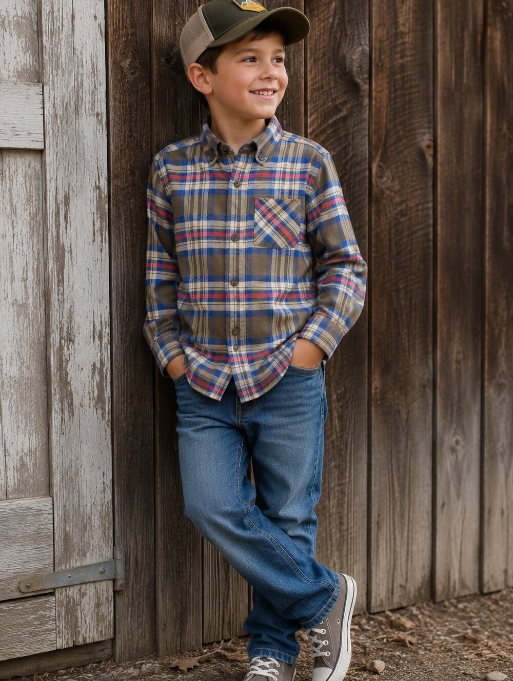 Peek Kids Plaid Flannel Long Sleeve Button Down Shirt Boys' Large 8